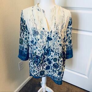 Soft Surroundings Teal Floral Tunic Blouse